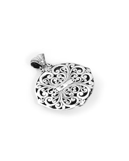 Ornate Balinese Silver Flower Pendant with Handcrafted Scrollwork