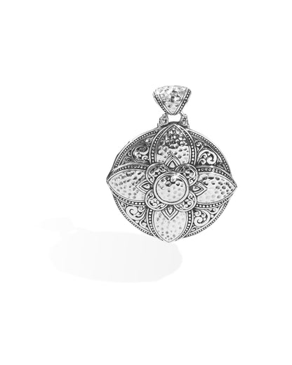 Ornate Balinese Silver Flower Pendant with Handcrafted Scrollwork