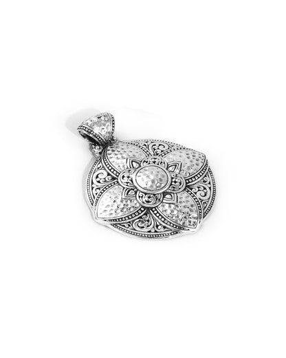 Ornate Balinese Silver Flower Pendant with Handcrafted Scrollwork