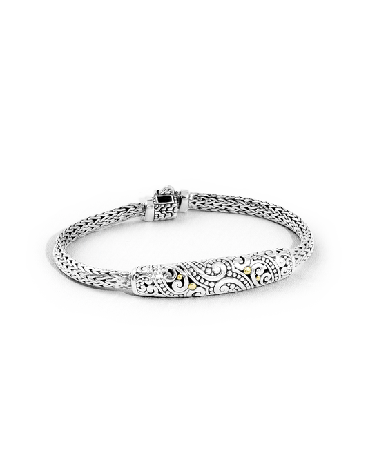 Balinese Scrollwork Silver Bracelet with 18K Gold Dots