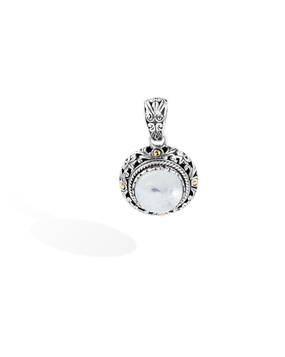 Balinese Silver Rainbow Moonstone Pendant with 18K Gold Accents