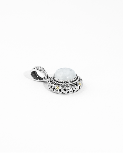 Balinese Silver Rainbow Moonstone Pendant with 18K Gold Accents