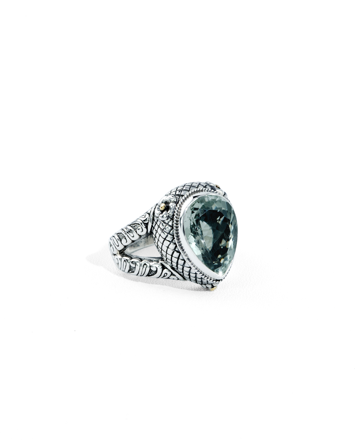 Teardrop Green Amethyst Ring with 18K Gold Accents