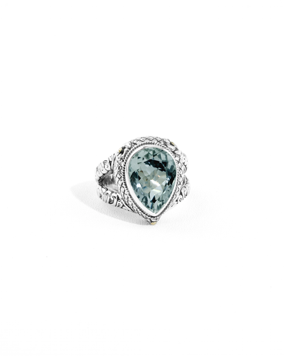 Teardrop Green Amethyst Ring with 18K Gold Accents