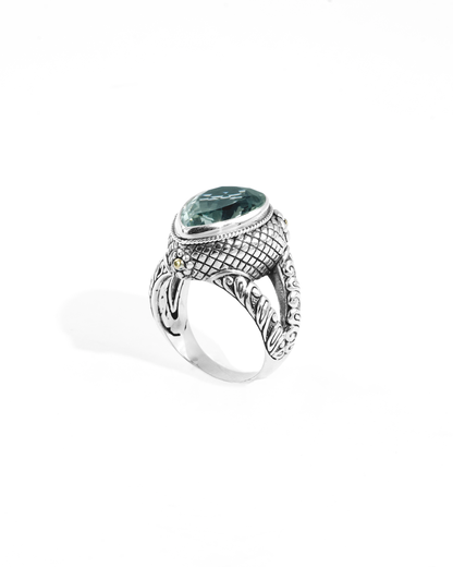 Teardrop Green Amethyst Ring with 18K Gold Accents