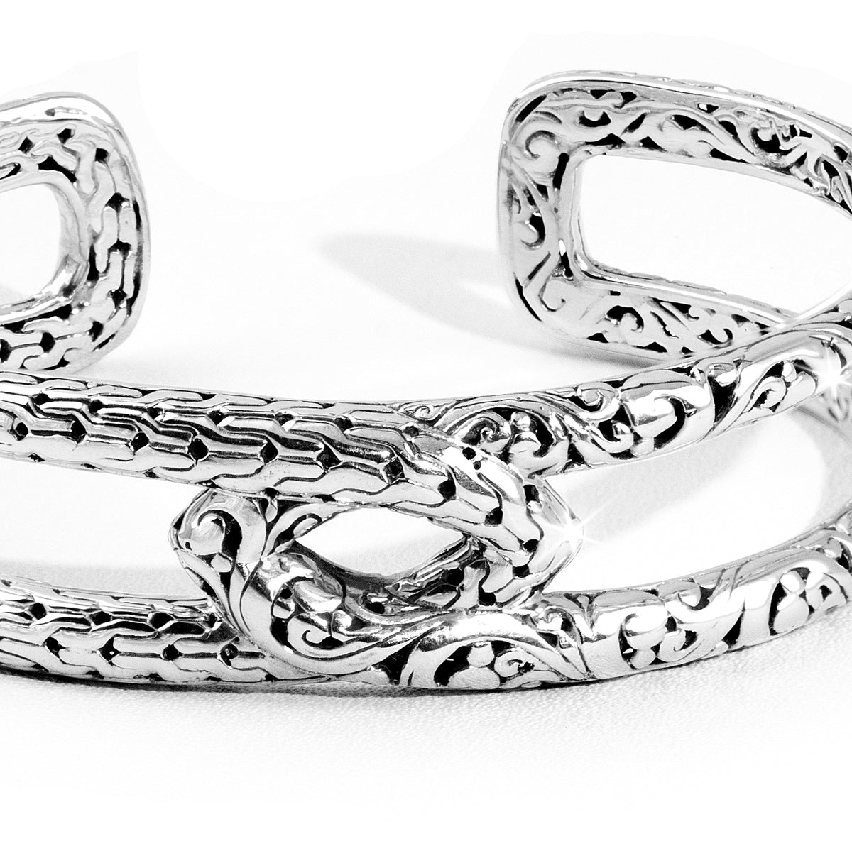 Dragon Bone Balinese Carved Silver Cuff Bracelet
