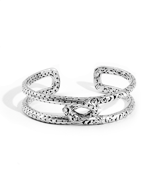 Dragon Bone Balinese Carved Silver Cuff Bracelet