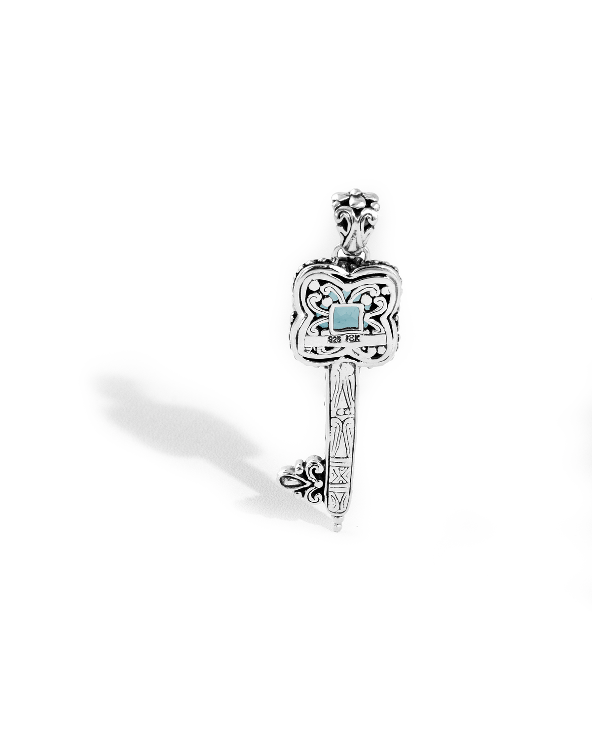 Blue Topaz Key Pendant – Vintage Sterling Silver with 18k gold
