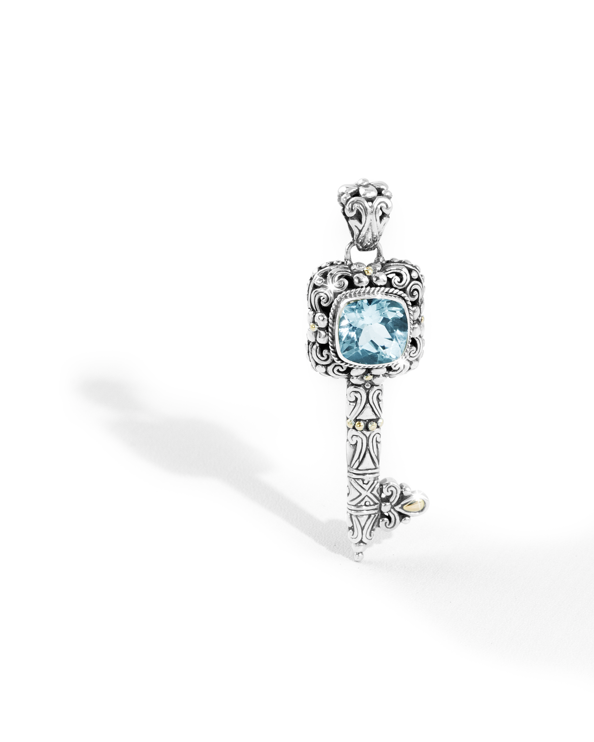 Blue Topaz Key Pendant – Vintage Sterling Silver with 18k gold