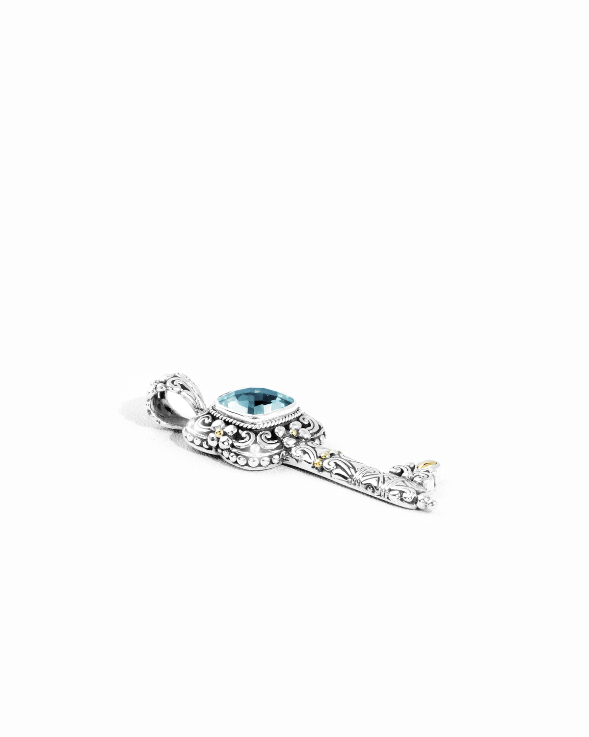 Blue Topaz Key Pendant – Vintage Sterling Silver with 18k gold