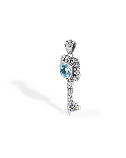 Blue Topaz Key Pendant – Vintage Sterling Silver with 18k gold