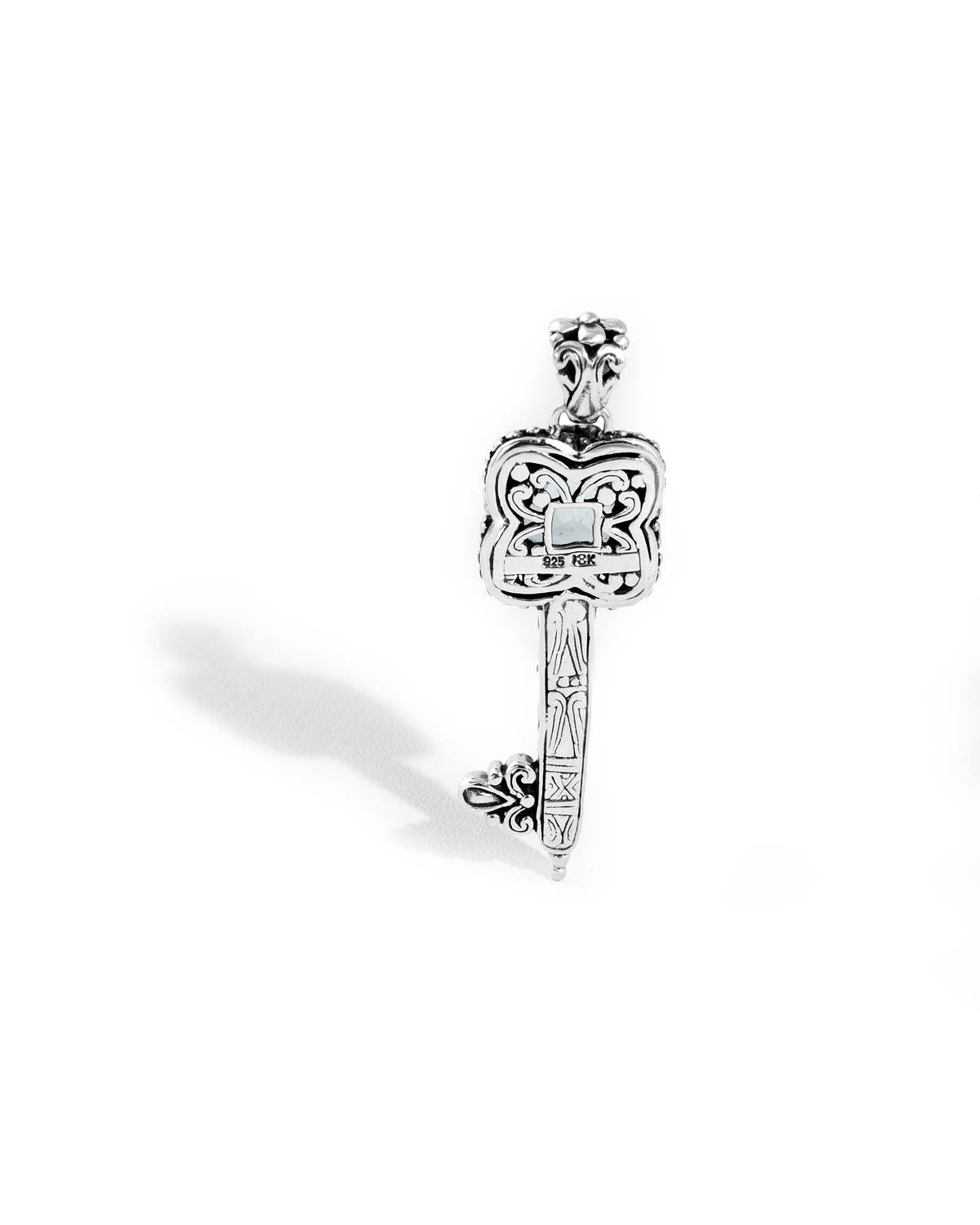 Green Amethyst Key Pendant – Vintage Sterling Silver with 18k gold