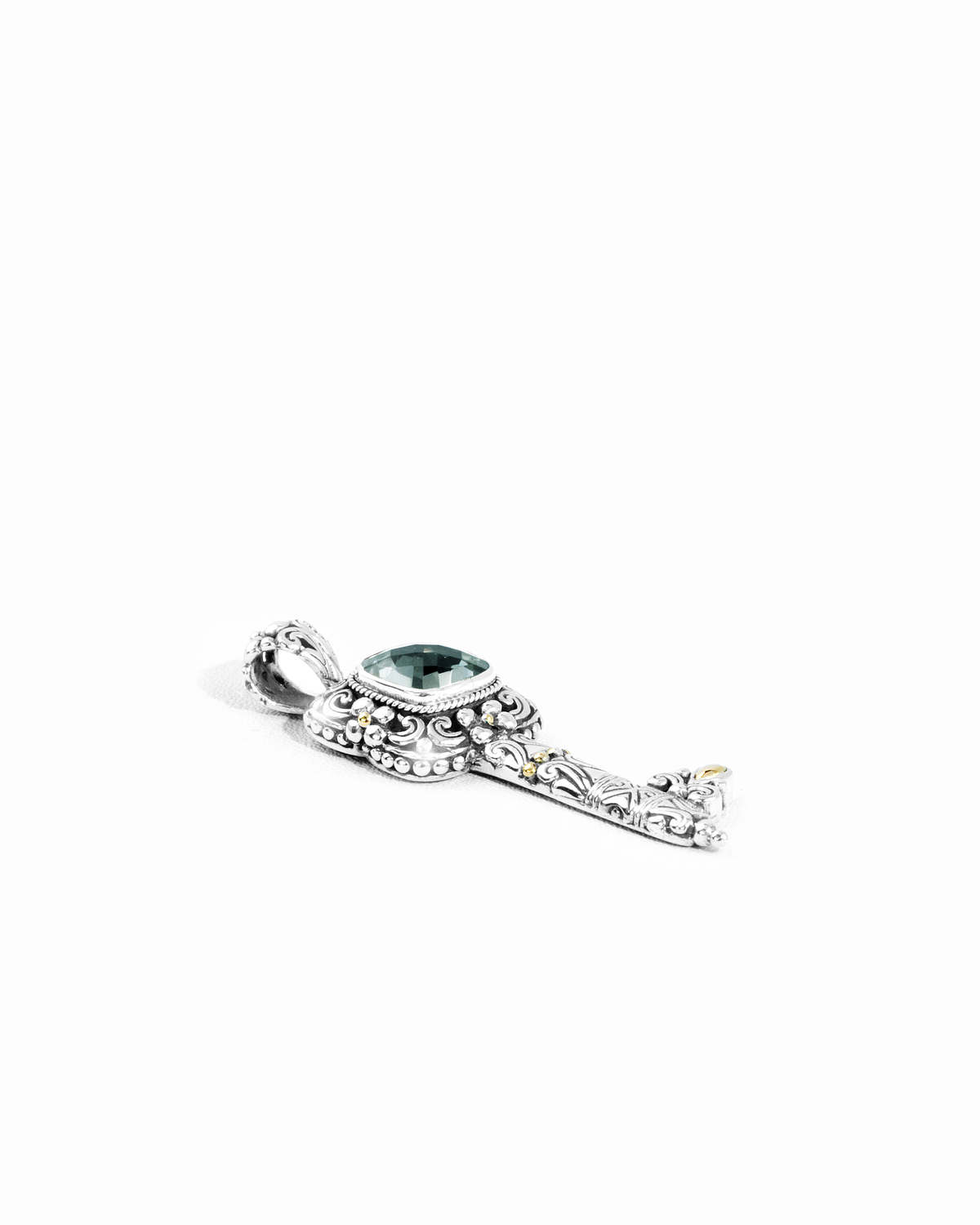 Green Amethyst Key Pendant – Vintage Sterling Silver with 18k gold