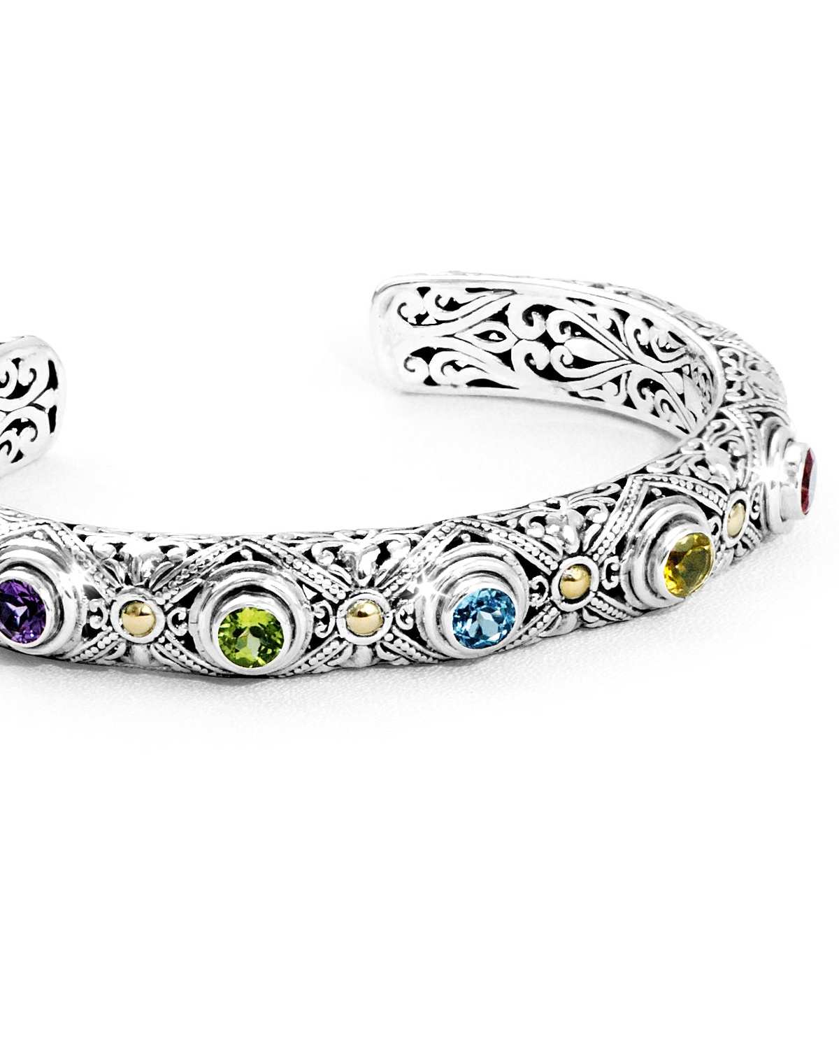 Batik Botanical Gemstone 18K Gold Cuff