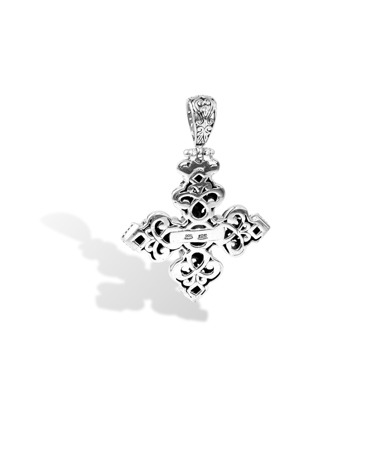 Black Onyx & Pearl Balinese Sterling Silver Cross Pendant with 18K Gold Accents