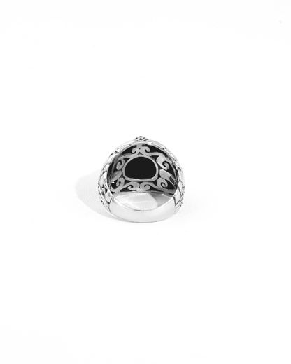 Balinese Silver Ring with Black Onyx and 18K Gold Accents