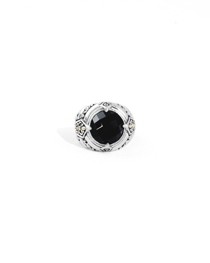 Balinese Silver Ring with Black Onyx and 18K Gold Accents