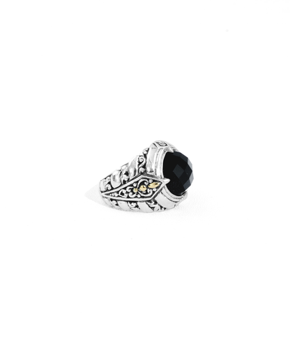 Balinese Silver Ring with Black Onyx and 18K Gold Accents