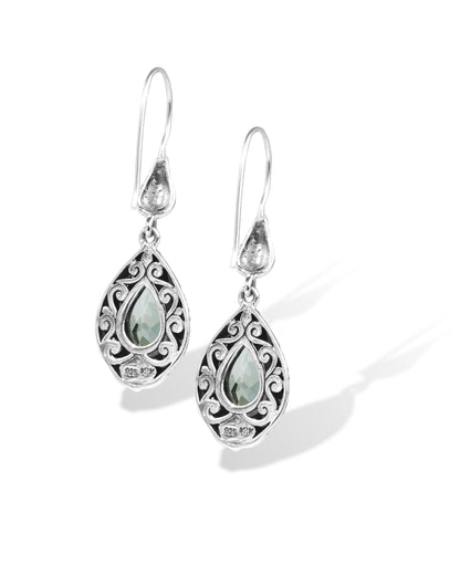 Celestia Dewdrop Green Amethyst Earrings – Handcrafted Balinese Silver with 18K Gold Accents Product Description