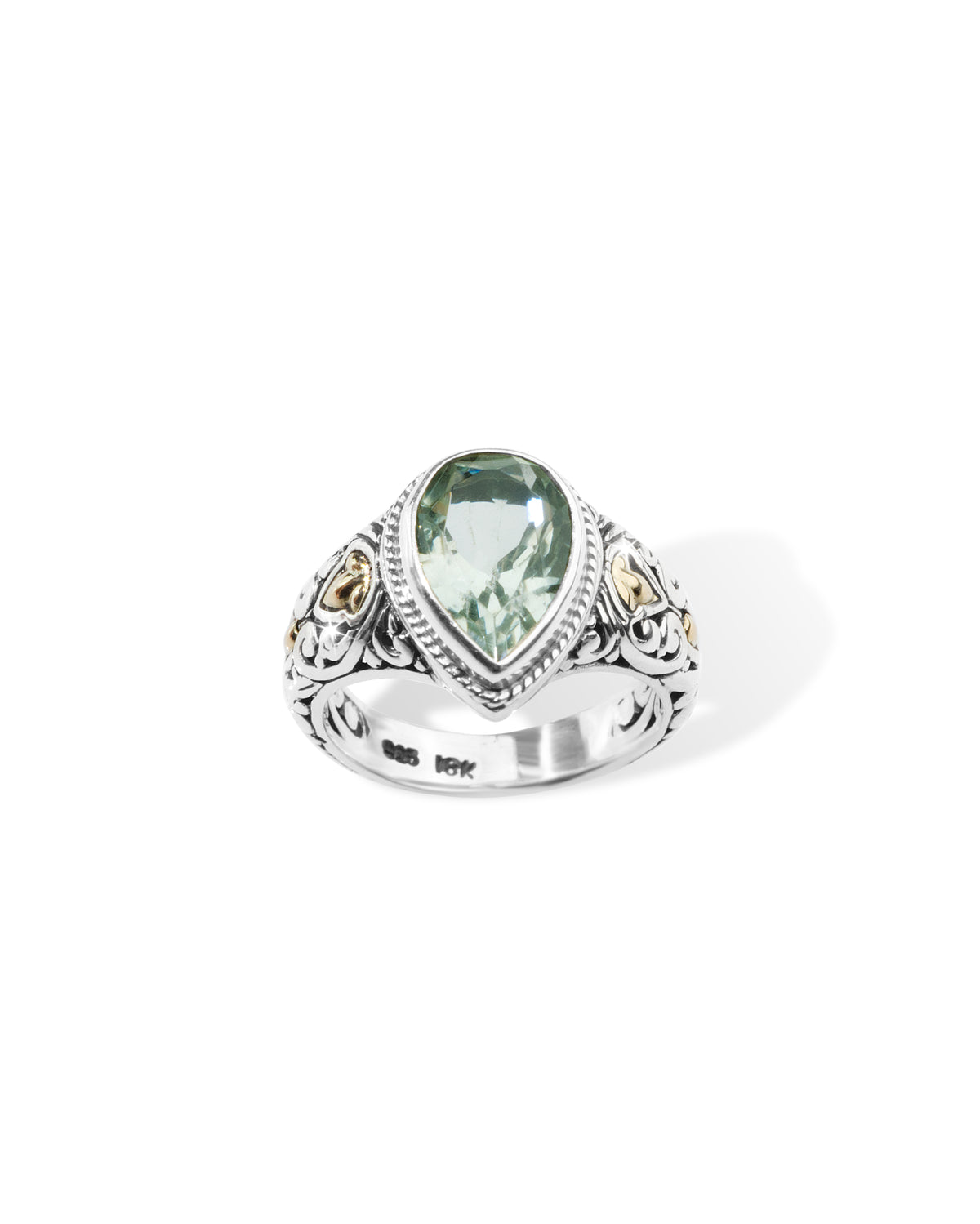 The Verdant Teardrop – Green Amethyst & 18K Gold Balinese Silver Ring