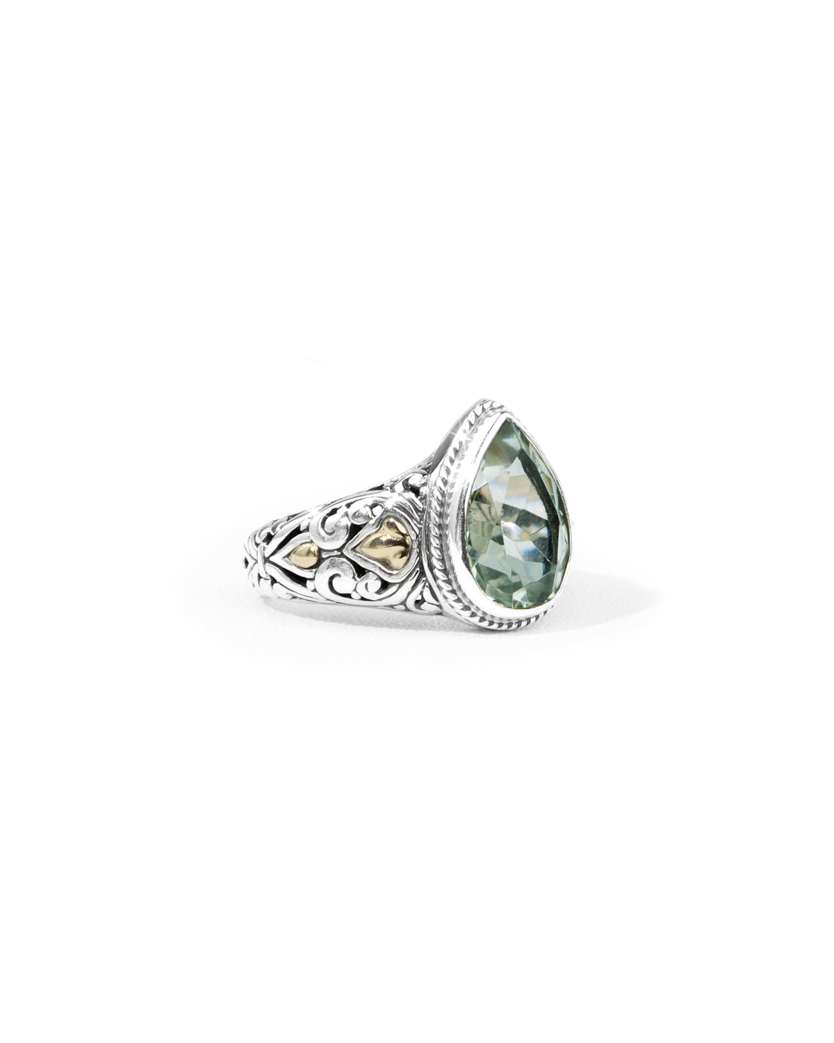 The Verdant Teardrop – Green Amethyst & 18K Gold Balinese Silver Ring