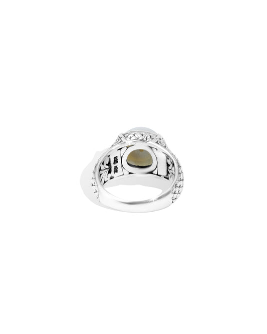 Lustrous Pearl – Balinese Sterling Silver Statement Ring with 18K Gold Accents