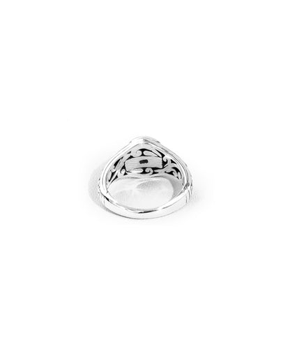 Ornate Balinese Silver Ring with Oval Center and Scrollwork