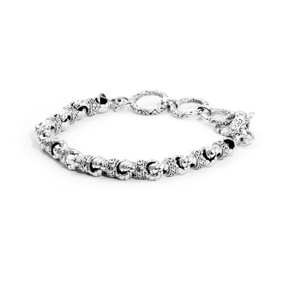 Balinese Ornate Link Silver Chain Bracelet with Carved Lobster Clasp