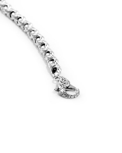 Balinese Ornate Link Silver Chain Bracelet with Carved Lobster Clasp