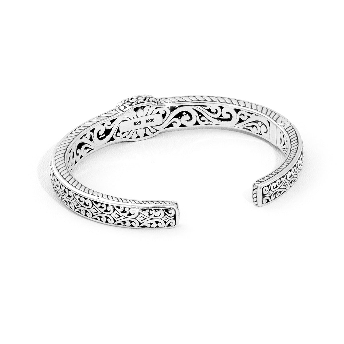 Balinese Scrollwork Silver Cuff Bracelet with 18K Gold Floral Accents