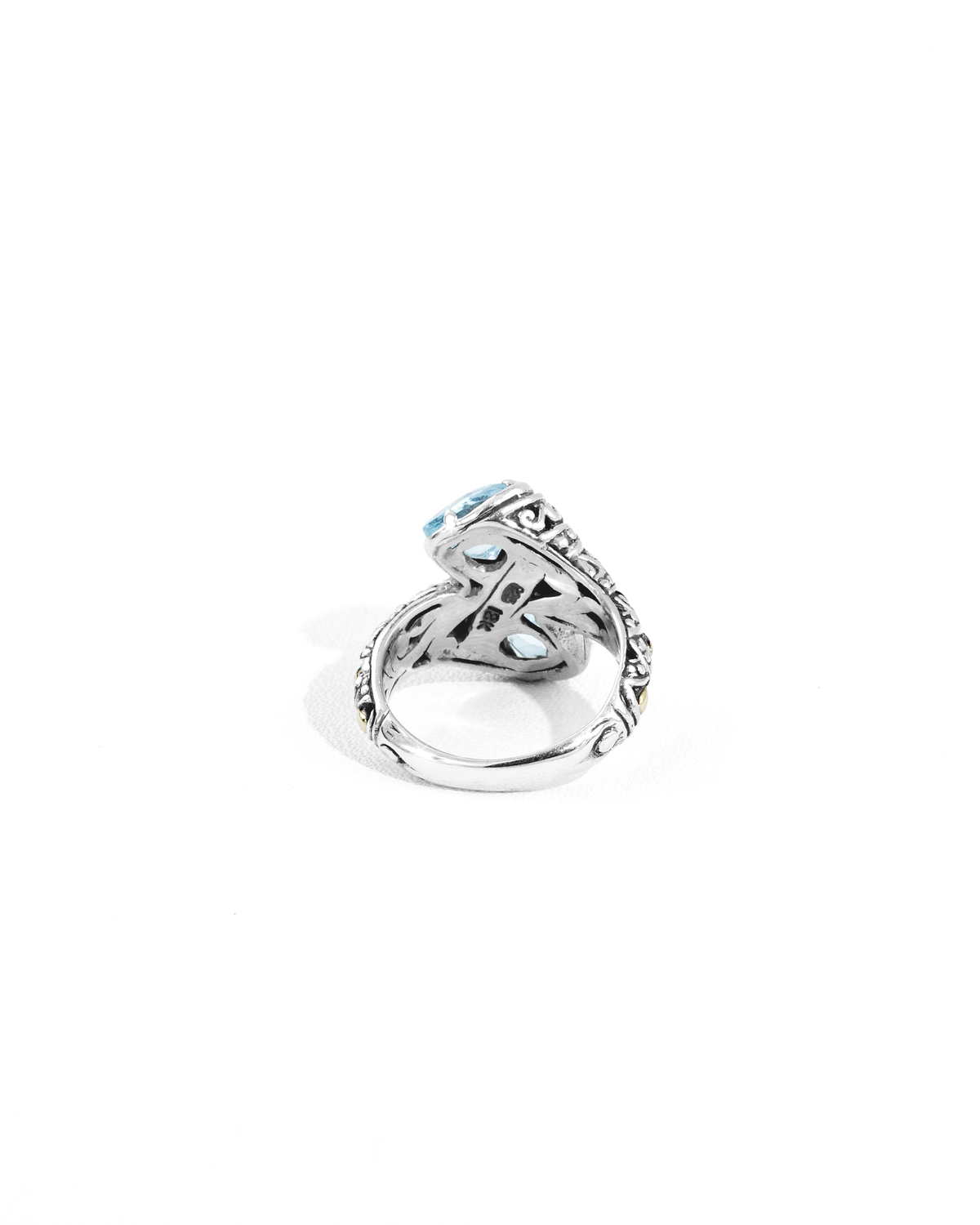 Blue Gemstone Bypass Ring with 18K Gold Accents