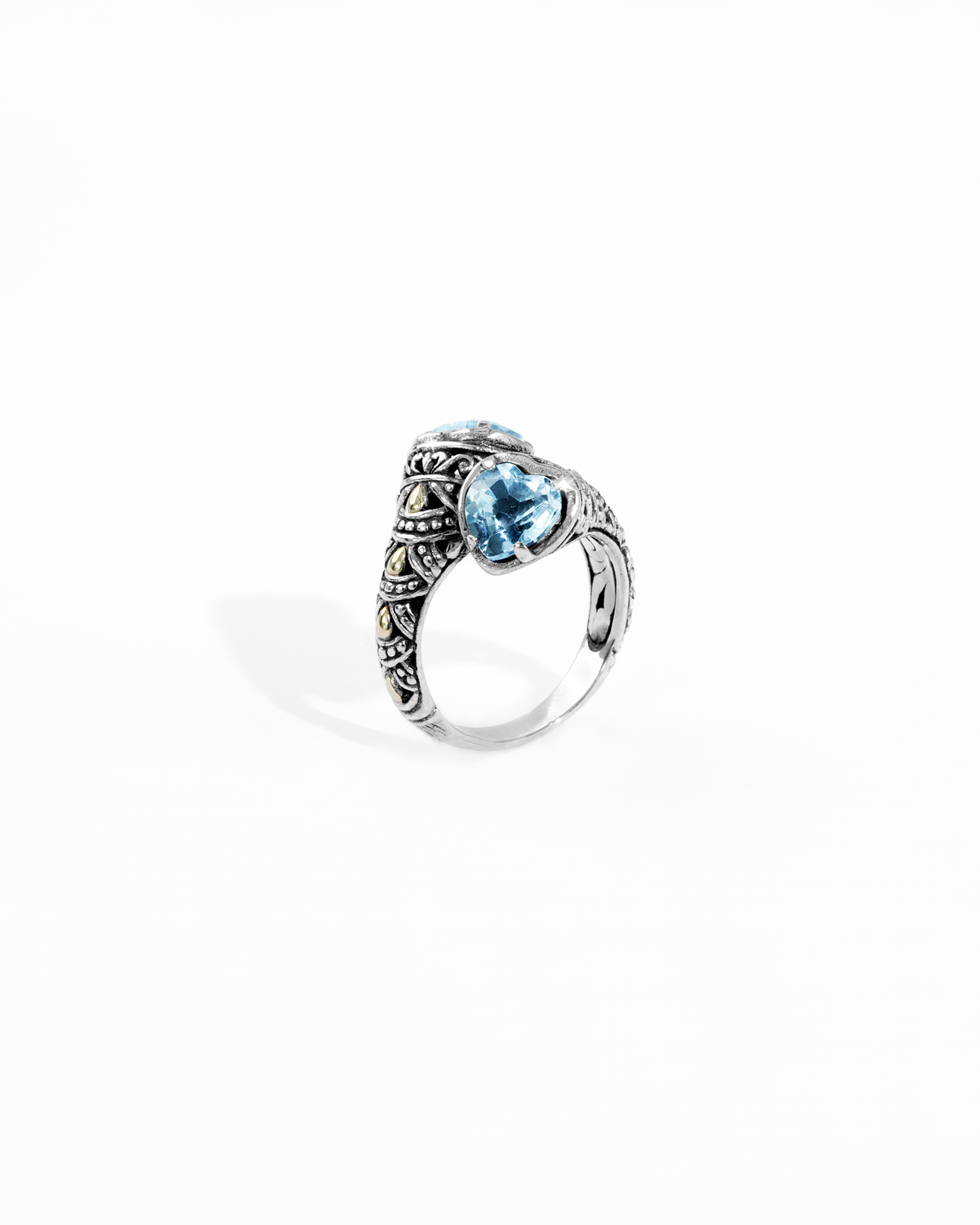 Blue Gemstone Bypass Ring with 18K Gold Accents