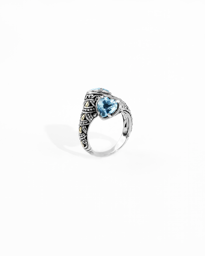 Blue Gemstone Bypass Ring with 18K Gold Accents