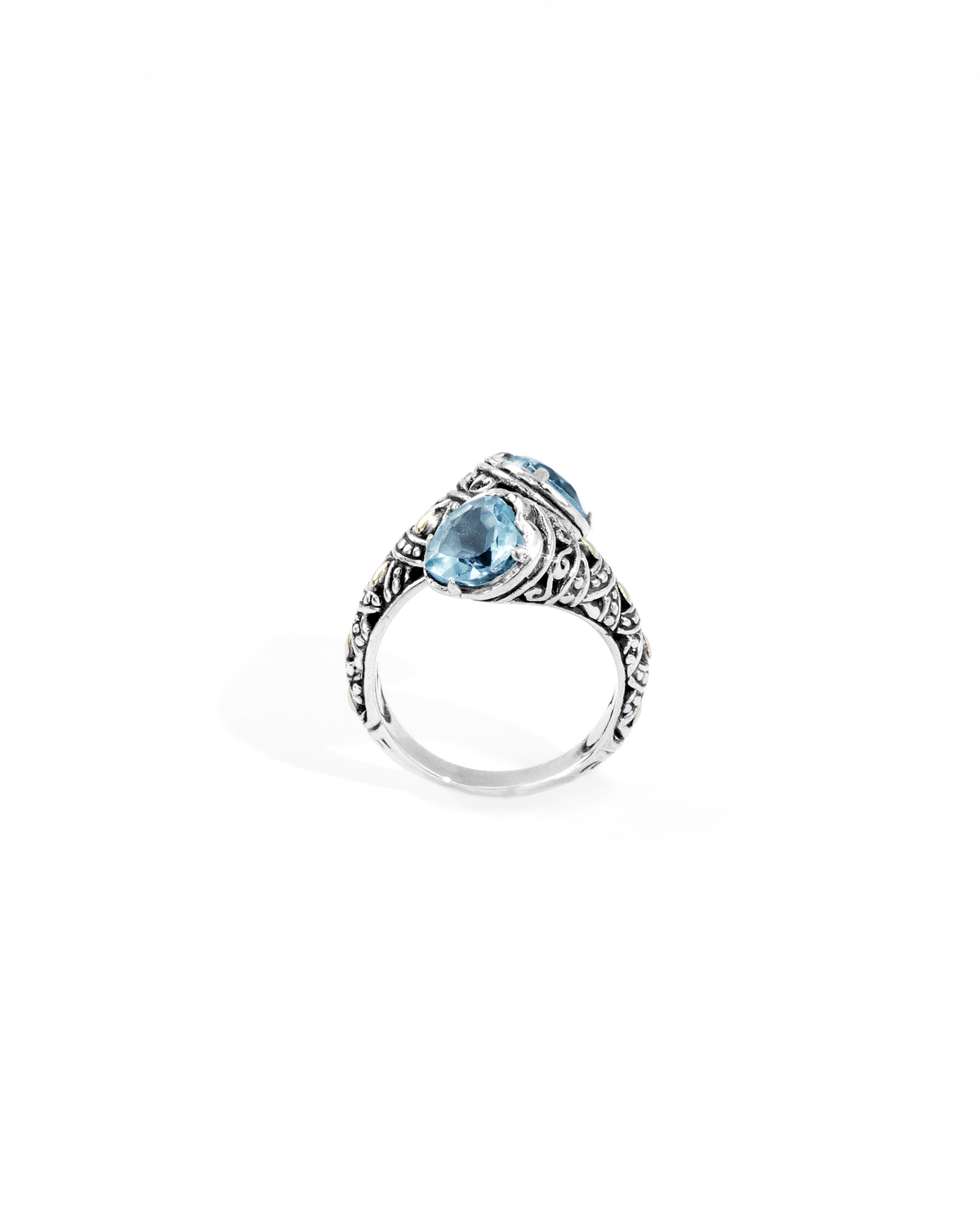 Blue Gemstone Bypass Ring with 18K Gold Accents