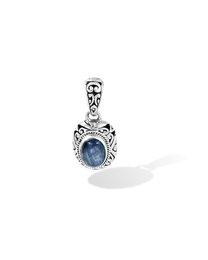 Blue Kyanite Sterling Silver Pendant – Handmade Ornate Floral