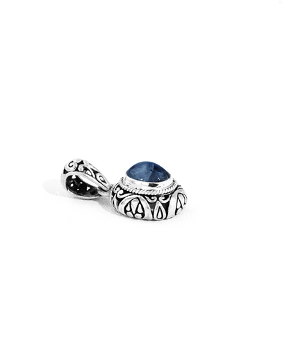 Blue Kyanite Sterling Silver Pendant – Handmade Ornate Floral