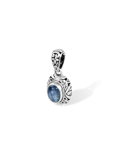 Blue Kyanite Sterling Silver Pendant – Handmade Ornate Floral