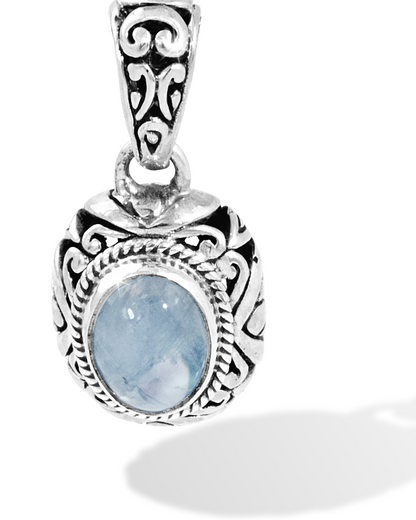 Rainbow Moonstone Sterling Silver Pendant, Ornate Floral Filigree