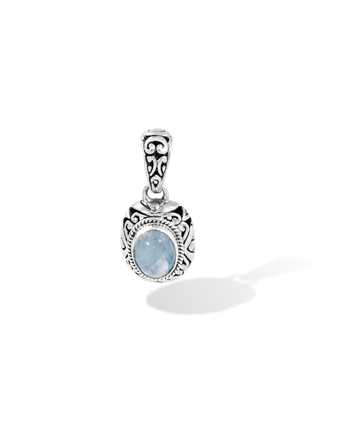 Rainbow Moonstone Sterling Silver Pendant, Ornate Floral Filigree