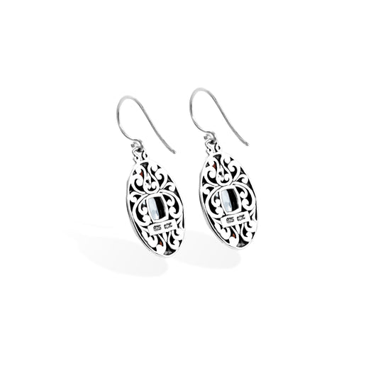 Balinese Floral Filigree Silver Drop Earrings with Amethyst, Blue Topaz, Peridot and 18K Gold Accents