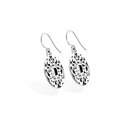 Balinese Oval Drop Earrings with Blue Topaz, Garnet & 18K Gold