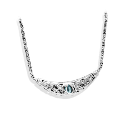 Pear-Shaped Blue Topaz Balinese Silver Necklace with 18K Gold Accents