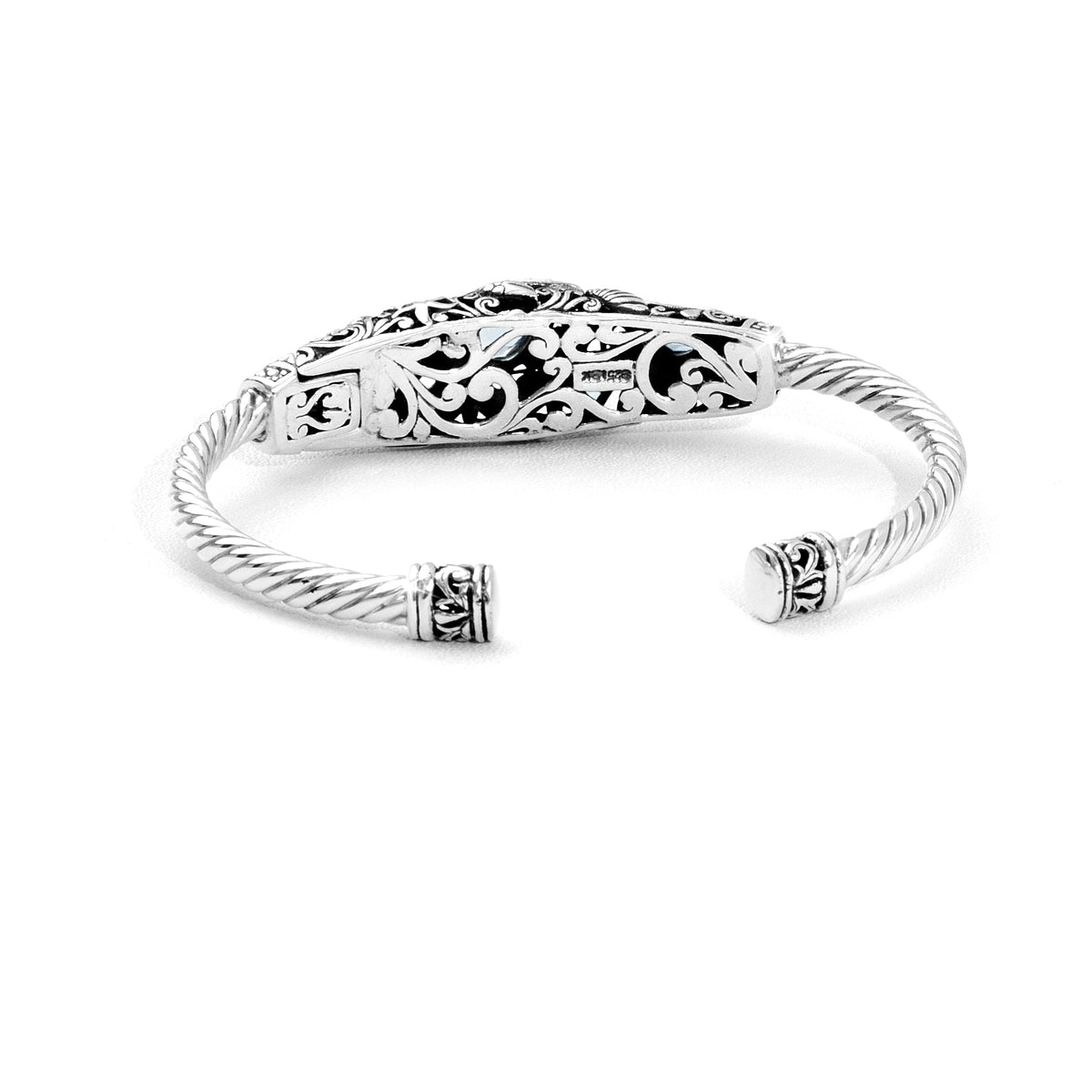Balinese Ocean-Inspired Silver Cuff Bracelet with Blue Topaz & 18K Gold