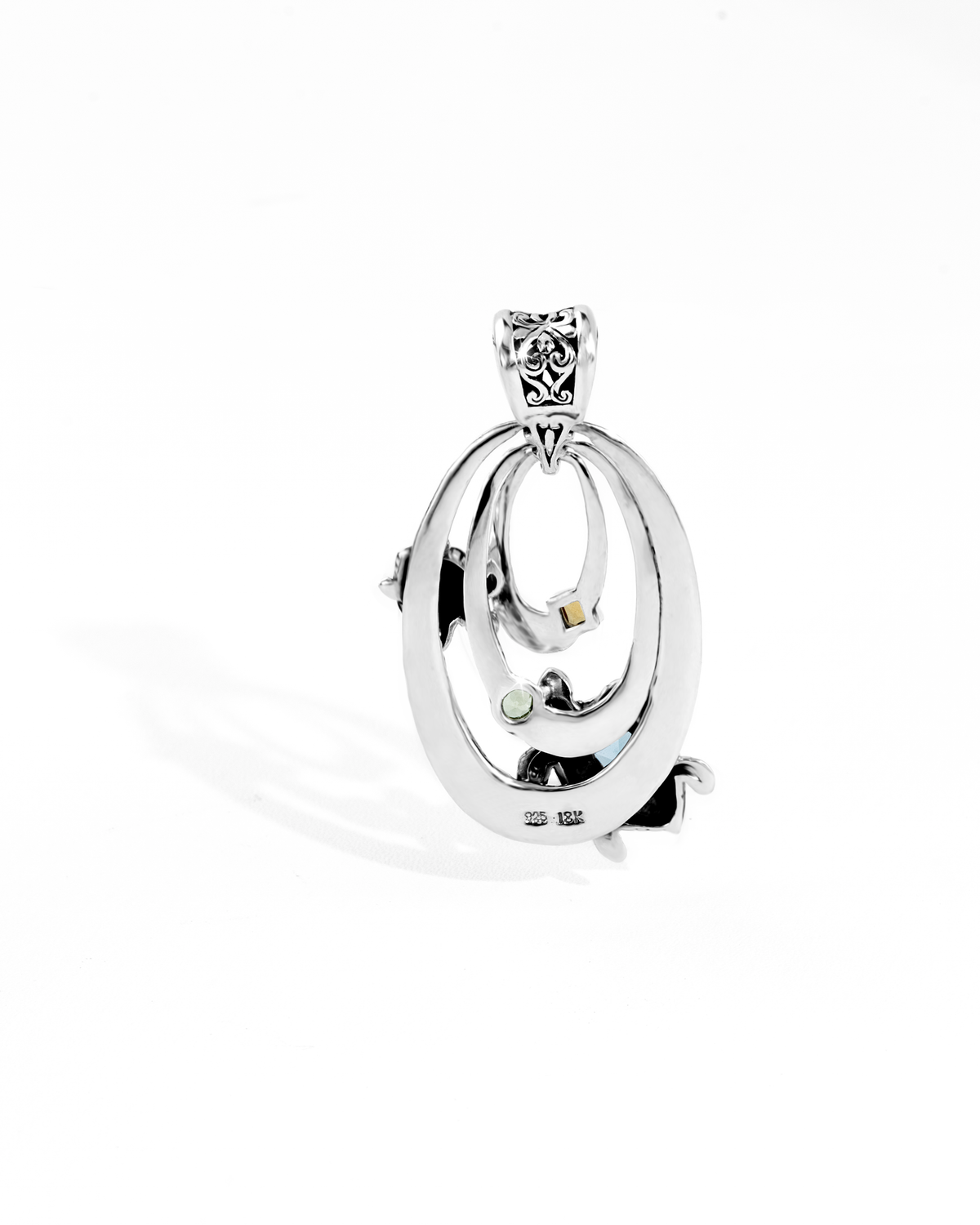 Bali Turtle Silver Pendant with Blue Topaz, Peridot, Citrine & 18K Gold