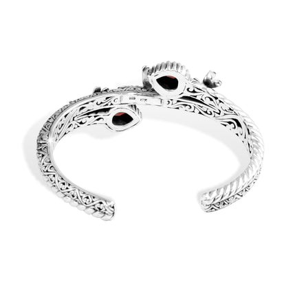 Twin Dragonfly Garnet Sterling Silver Cuff Bracelet with 18K Gold Accents