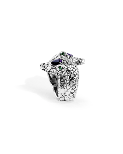 Twin Snake Amethyst Silver Ring with Green Gemstone Accents
