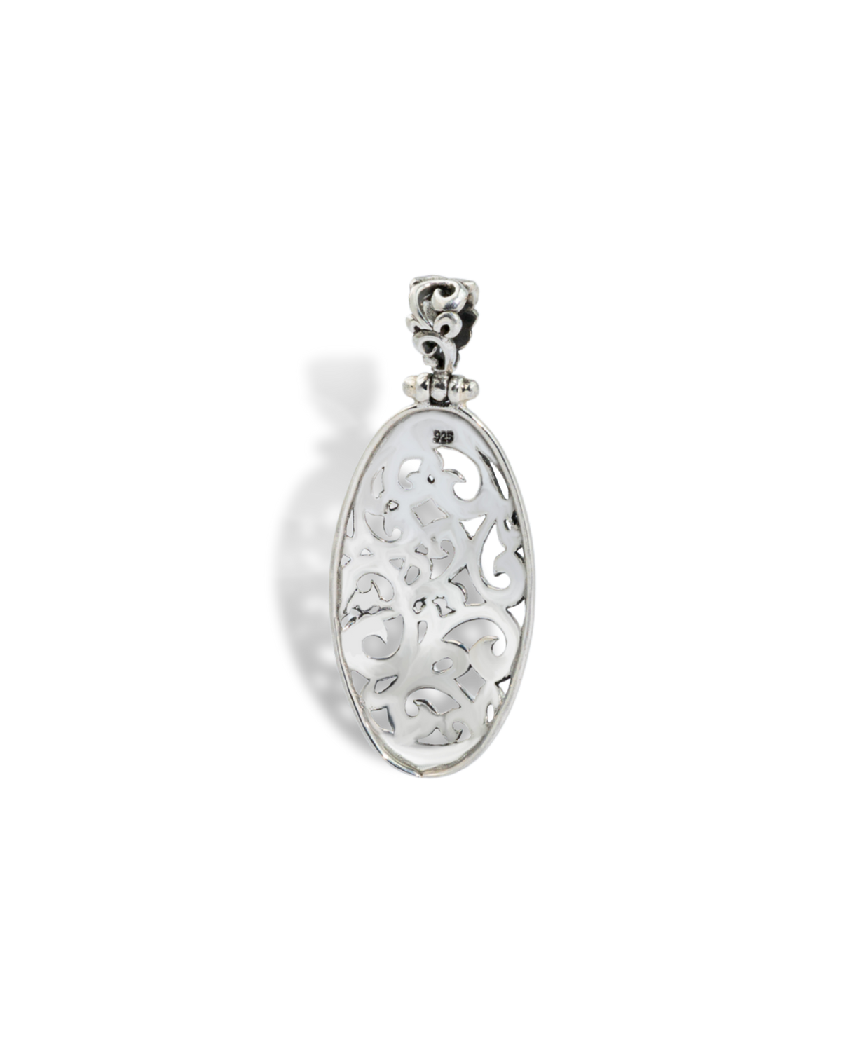 Balinese Oval Scrollwork Sterling Silver Pendant with Openwork Carving