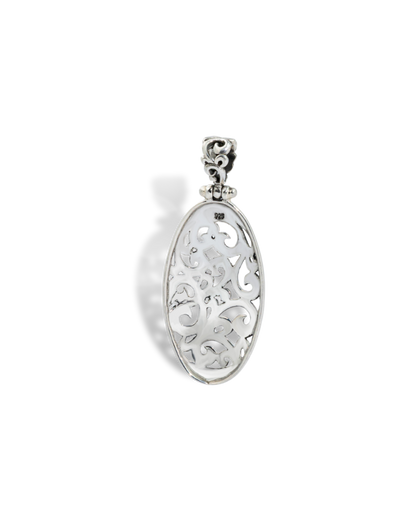 Balinese Oval Scrollwork Sterling Silver Pendant with Openwork Carving