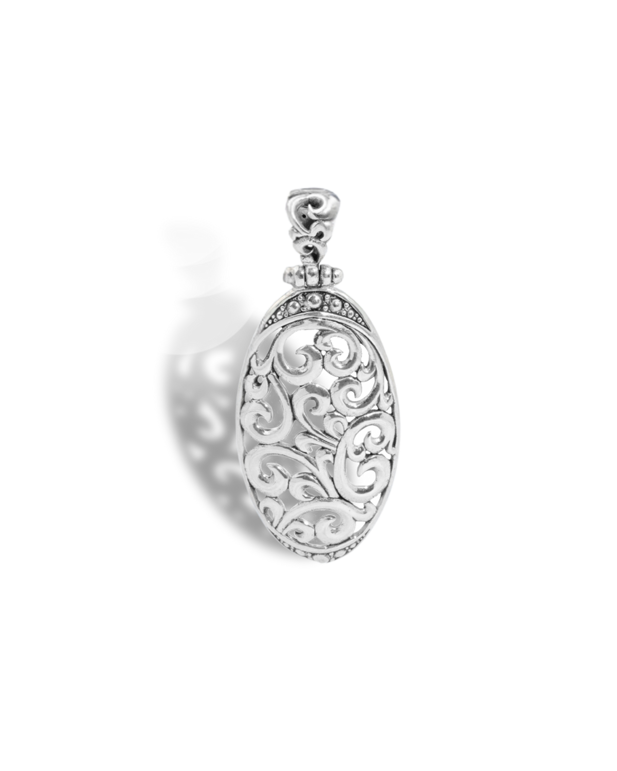 Balinese Oval Scrollwork Sterling Silver Pendant with Openwork Carving