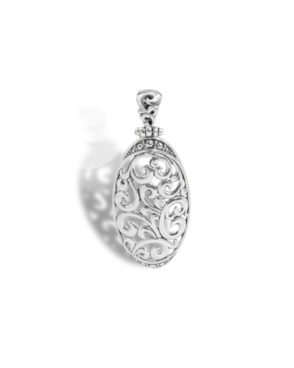 Balinese Oval Scrollwork Sterling Silver Pendant with Openwork Carving